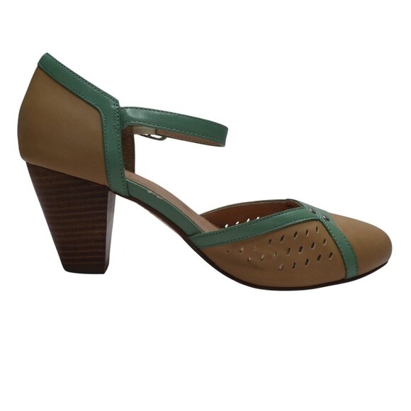 Chelsea Crew Zest Biege Green Retro Gatsby Pumps Heels Womens 39 US 8-8.5 - Picture 5 of 13